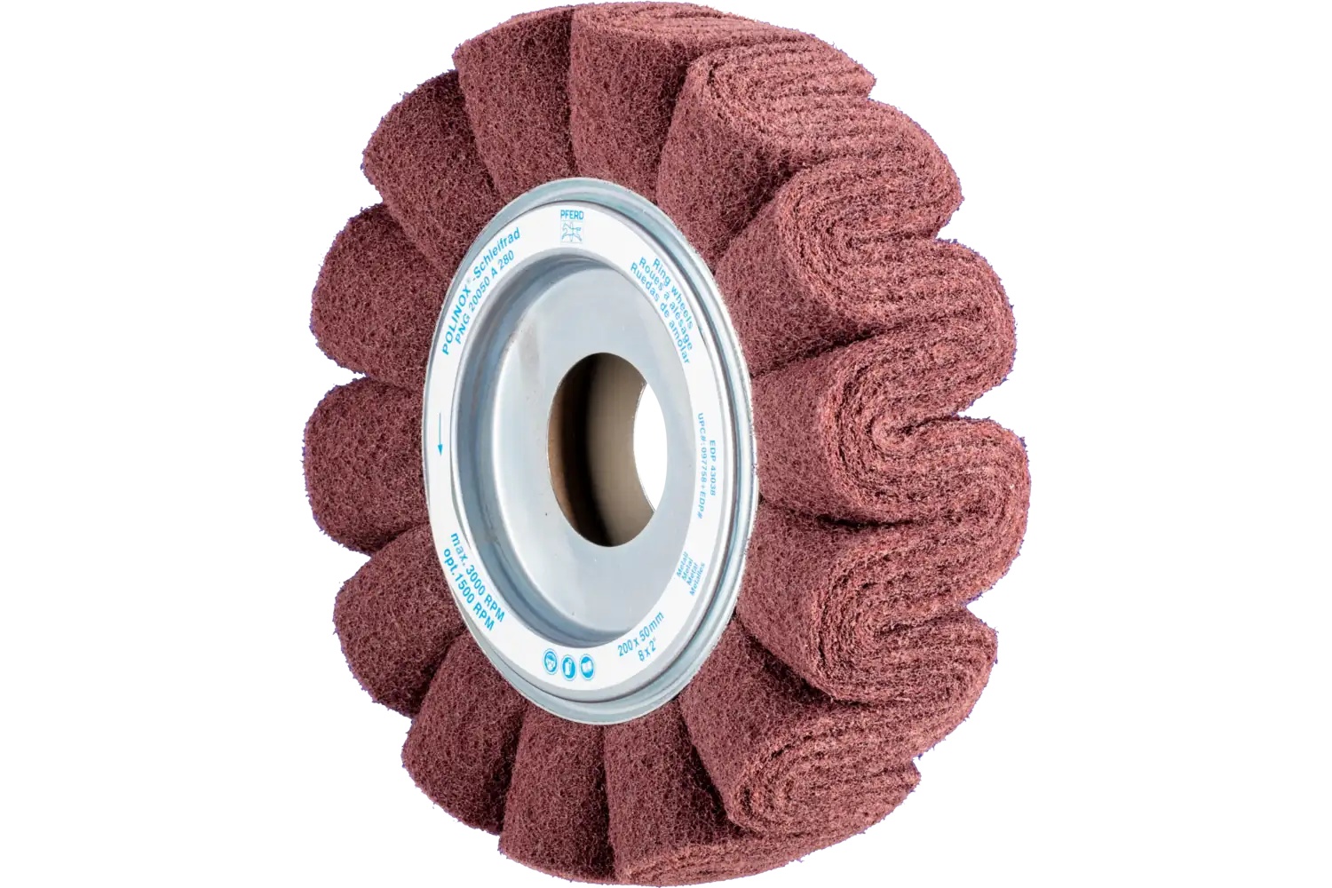 Picture of Pferd Polinox® Unmounted Flap Wheel, 6" X 2, 1" Ah, Corrugated, 280 Grit, Aluminum Oxide